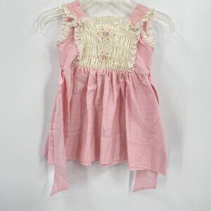 Polly Flinders Hand Smocked Vintage Pink Gingham Dress Sleeveless Ruffled 4T